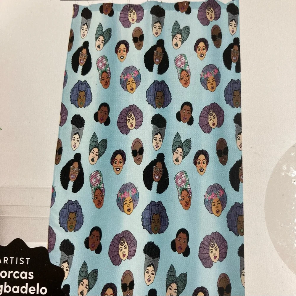 Society 6 Many Black Faces fabric shower curtain 69” x 72